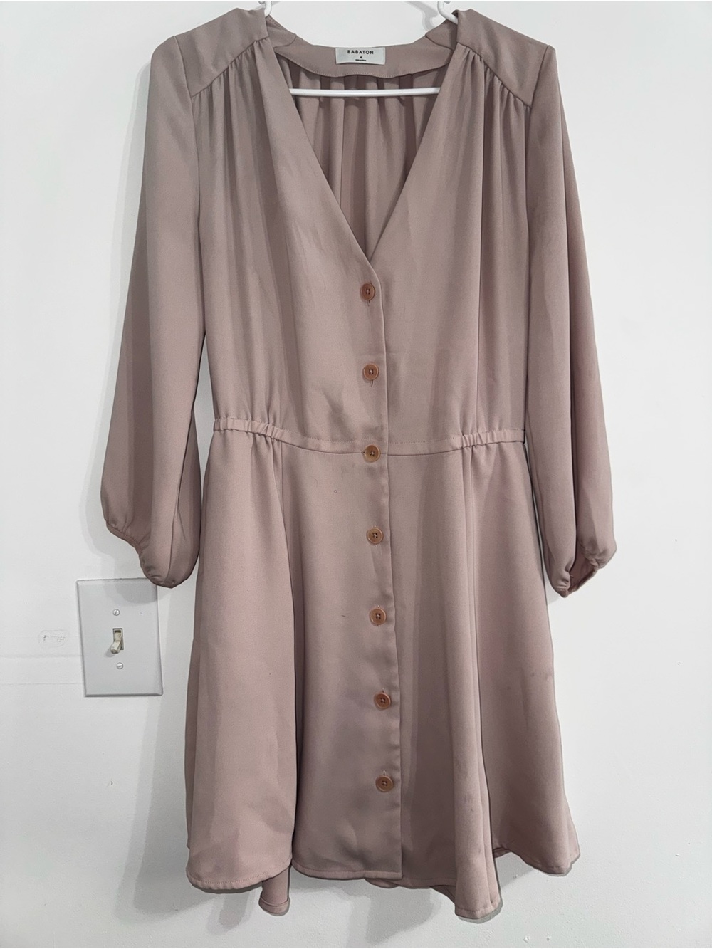 Babaton Dusty Pink Button-Front Long Sleeve Dress